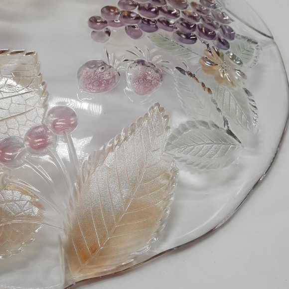 Vintage Clear Glass Serving Tray Dish Round Etched - Picture 5 of 7